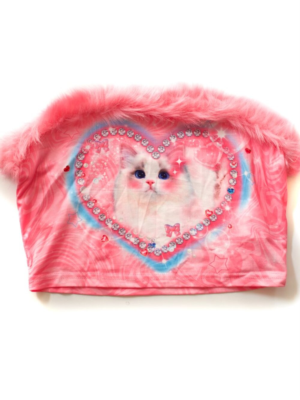 Harajuku Fashion Fluffy Tube Top / Croped / L / 40-42 / 8-10 / Pink